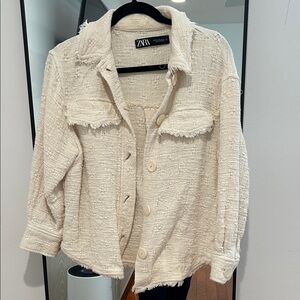 Zara Beige Textured Women's Blazer